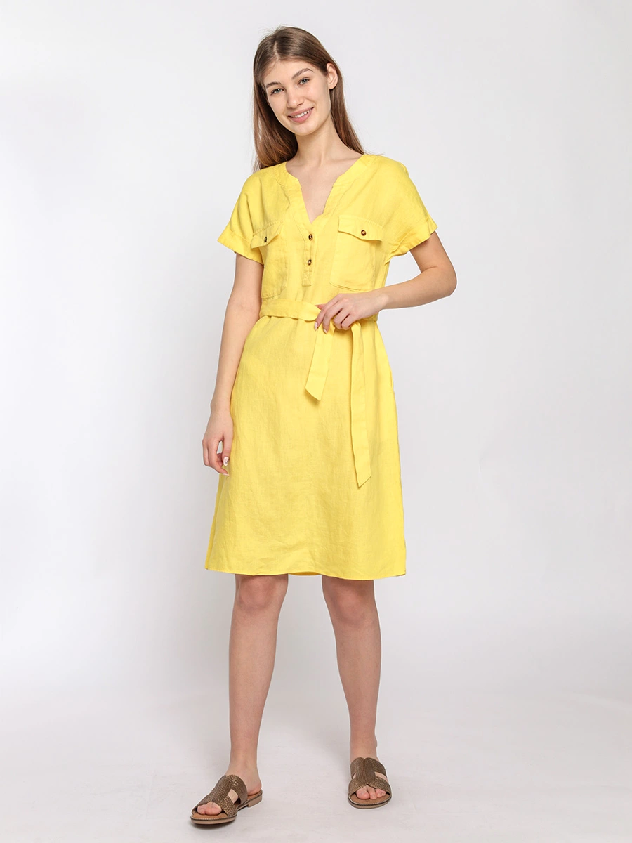 Лимонное платье изо льна